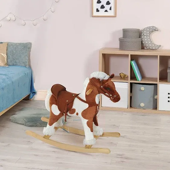 Qaba Plush Ride On Rocking Horse with Sound, Brown