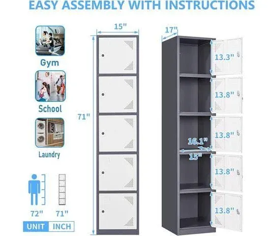 Metal Lockers for Employees with Lock, Employees Locker Storage Cabinet with 5 ...