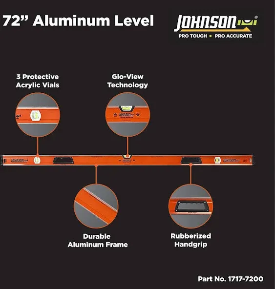 Johnson Level & Tool 1717-7200 Heavy Duty Aluminum Box Level, 72", Orange, 1 Level