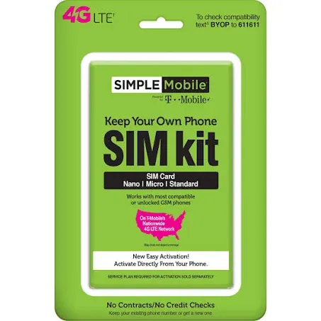 Simple Mobile, Powered by Tmobile, Universal Sim Kit