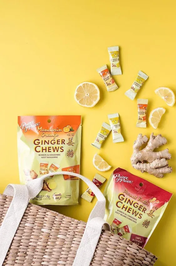 Prince Of Peace Ginger Chews Variety Pack 4oz - Flavors original, Lemon, Blood Orange, 100% Natural, non-GMO, Vegan and Gluten-Free, (Pack of 3)