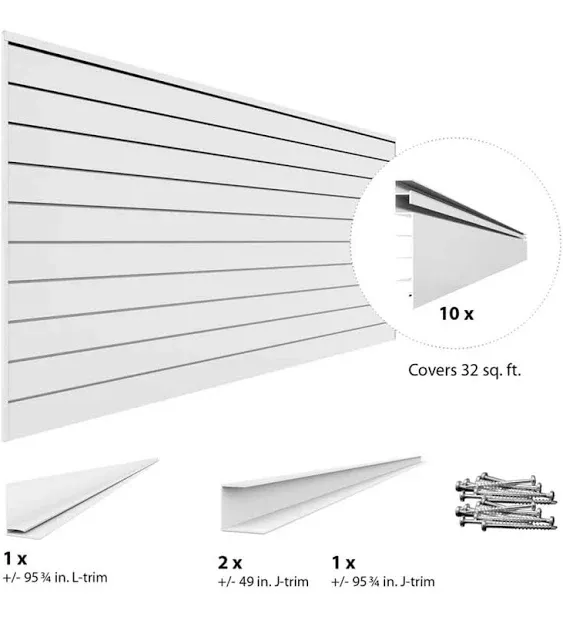 Proslat 8' x 4' Slatwall PVC Wall Panels and Trims (2-Pack White)