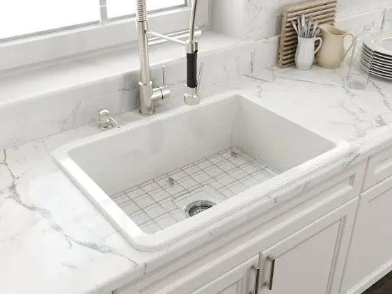 BOCCHI Sotto 27" Fireclay Undermount Kitchen Sink, Single Bowl, Matte White, 1360-002-0120