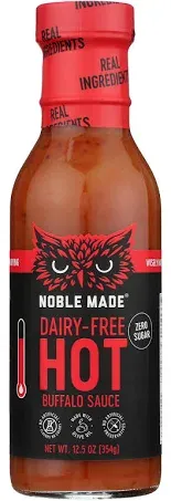 Noble Made Buffalo Sauce, Keto, Gluten Free, Vegan Dipping & Wing Sauce, Low Carb, Dairy Free, Low Calorie, Paleo, Low Sugar, and Whole30 Approved, Hot Buffalo, 12.5 oz (1 Count)