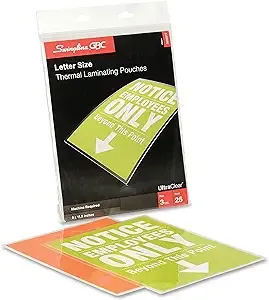 GBC Swingline UltraClear Thermal Laminating Pouches, Letter Size, 3 Mil, 25 Pack (3200577)