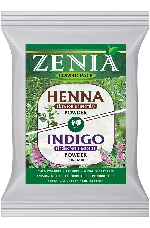 Zenia Indigo Powder and 100 Grams Henna Hair Color Combo Pack