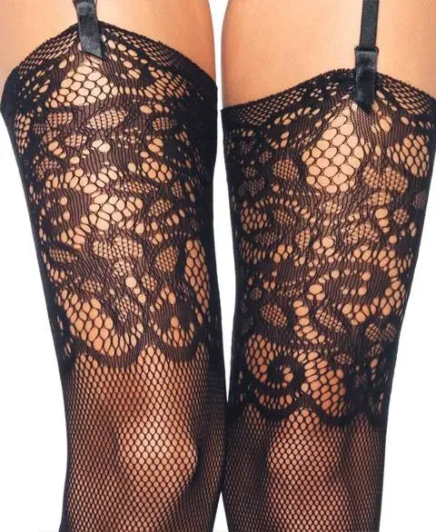 Fishnet Thigh Highs with Lace Pattern