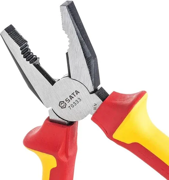 SATA 8-Inch VDE Insulated Linesman Combination Pliers with Chrome Vanadium Steel Body and Dual Material Anti-Slip Handles - ST70333ST