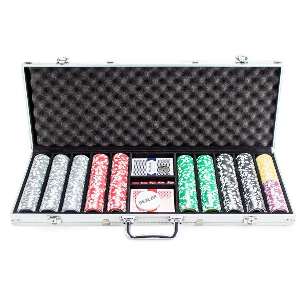 Brybelly 14 Gram 500 Count Poker Set - The Ultimate - 14G Clay Composite Chips with Aluminum Case, Playing Cards, Dealer Button for Poker, Texas Hold'em, Blackjack, Casino Games at Home