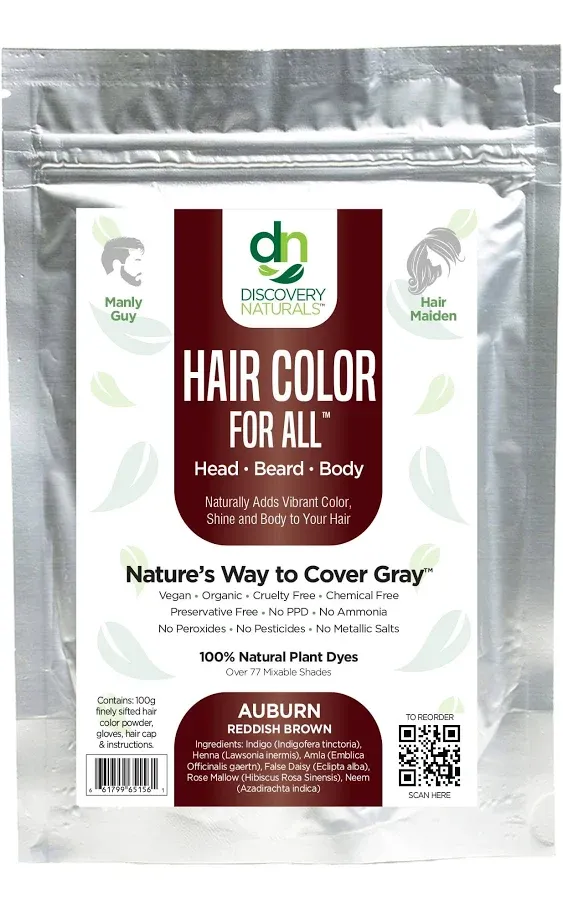 Brown Henna Hair Color For All Kit | 100% All Natural Indigo Powder Hair Dye & Beard Dye (Auburn Reddish Brown) Organic, Herbal & Vegan Chemical & Cruelty Free Permanent Gray Coverage & Tinting