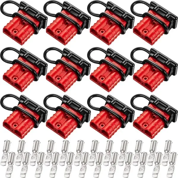 Frienda 12 Pieces Red 6-10 Gauge Battery Quick Connector 50A 12-36V Battery Quick Disconnect Wire Harness Plug Kit for Motor Recovery W