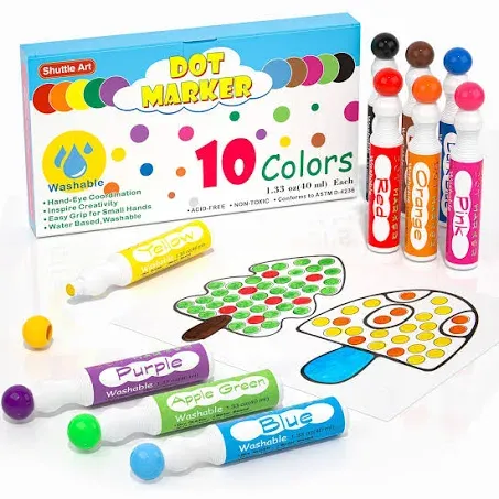 Shuttle Art Dot Marker Pen 10 Color Set 40ml Water Washable For Kids JAPAN F/S