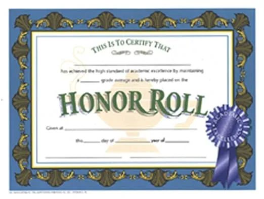 Hayes Honor Roll Certificate, 8.5" x 11", Pack of 30