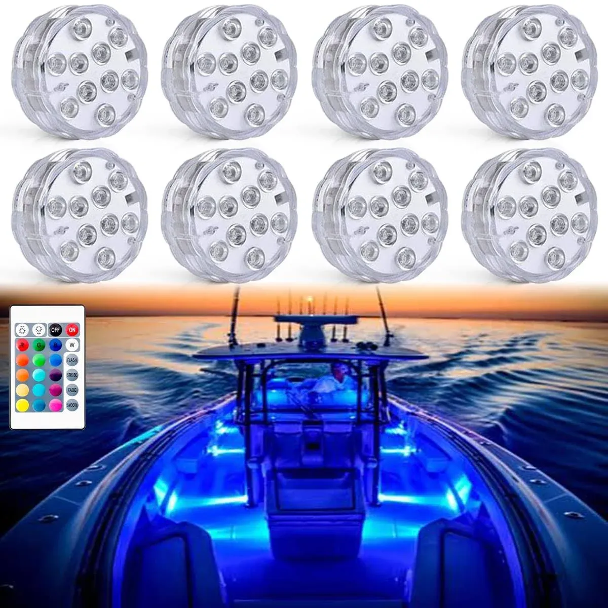 Seaponer Boat Lights Wireless Battery Operated, Waterproof Marine LED Light for Deck Light Courtesy Interior Lights, for Fishing Kayak Duck Jon Bass