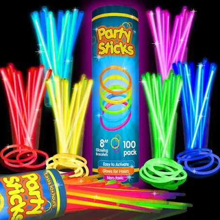 Party Glow Sticks Bulk Party Favors 100pk - 8&#034; Glow in the Dark Party Supplies