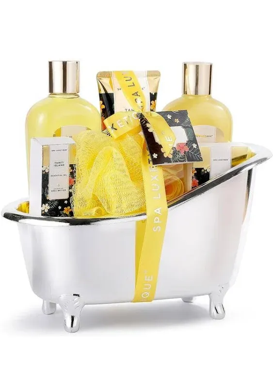 Spa Luxetique Spa Gift Baskets for Women - 8pcs Yellow Gifts for Women, Womens Gifts Includes Body Lotion, Bubble Bath, Bath Sets for Women Gift, Mothers Day Gifts for Mom