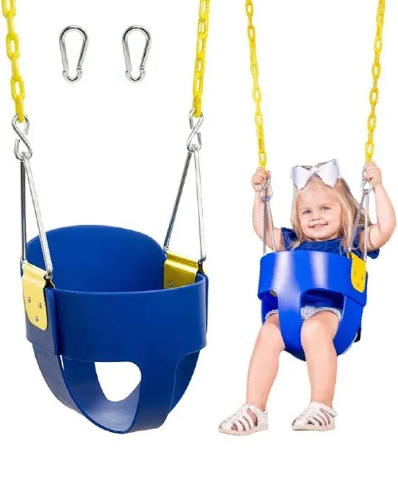 Original High Back Full Bucket Toddler Swing Seat with Plastic Coated Chains for Safety - Blue - Squirrel Products