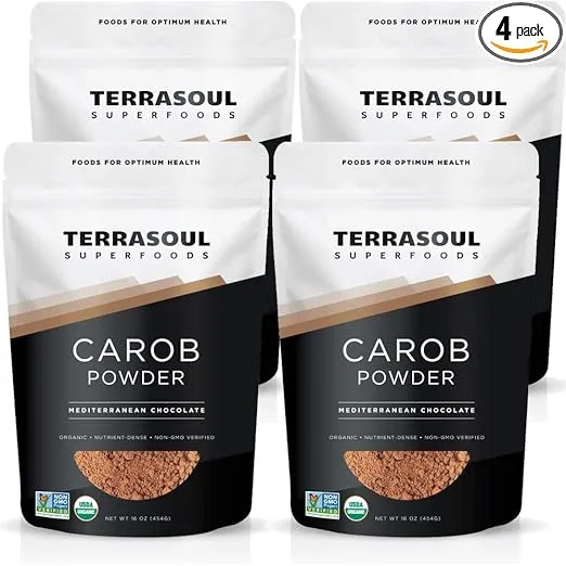 Terrasoul Superfoods Organic Carob Powder, 4 lbs (4 Pack) - Cocoa Powder Alternative | High in Fiber