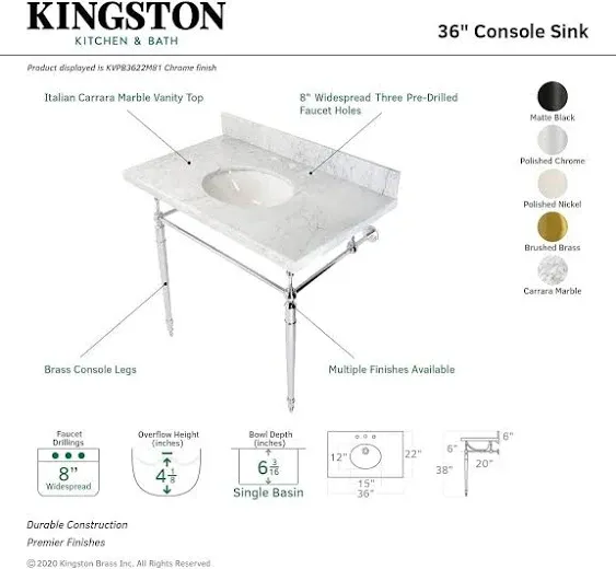 Kingston Brass KVPB3622M86 36 in. Edwardian Console Sink with Brass Legs - 8 in ...