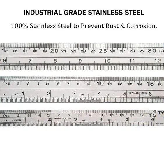 Metal Ruler Stainless Steel Ruler Straight Edge Measuring Tool, 6 Pack Set