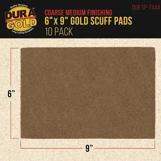 Dura-Gold Premium 6" x 9" Gold Coarse Scuff Pads, Box of 10 - Scuffing, Scouring, Sanding, Paint Primer Prep Adhesion Scratch - Surface Preparation For Automotive Car Auto Body Repair Woodworking Wood