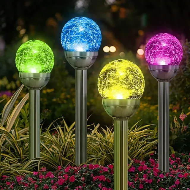 Garden LED Solar Lights Cracked Glass Ball Decorative Globe Lamp