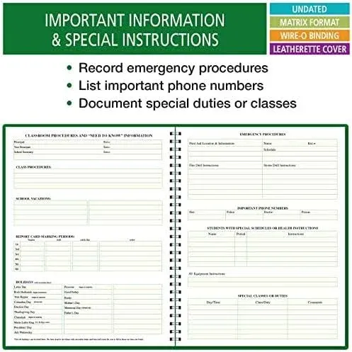 ELAN Publishing Company Combination Plan and Record Book: One efficient 8-1/2" x 11" Book for Lesson Plans and Grades Combines W101 and R1010 (PR7-10) (Green)