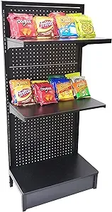 24.0&#034; Wide Gondola Rack Stand with Two Shelves Black Pegboard Display