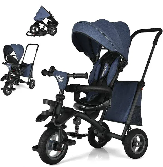 7-in-1 Baby Folding Tricycle Stroller with Rotatable SEAT-GRAY