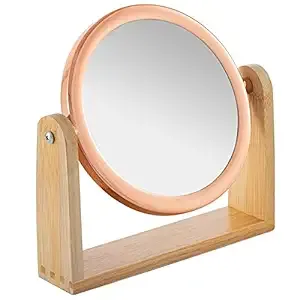 YEAKE Vanity Makeup Mirror with Natural Bamboo Stand,8 Inch 1X/3X Magnification Double Sided 360 Degree Swivel Magnifying Mirror,Portable Table Desk Countertop Mirror Bathroom Shaving Make Up Mirror