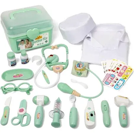 Liberry Doctor Kit for Toddlers 3 4 5 Years Old, 30-Piece Kid Doctor Toy with Stethoscope, Costume, Green Medical Pretend Play Gift for Girls Boys