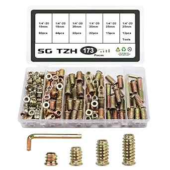 173pcs Threaded Inserts For Wood Nutsert Screw 1/420 X 10mm/15mm/20mm<wbr/>/25mm Hex D