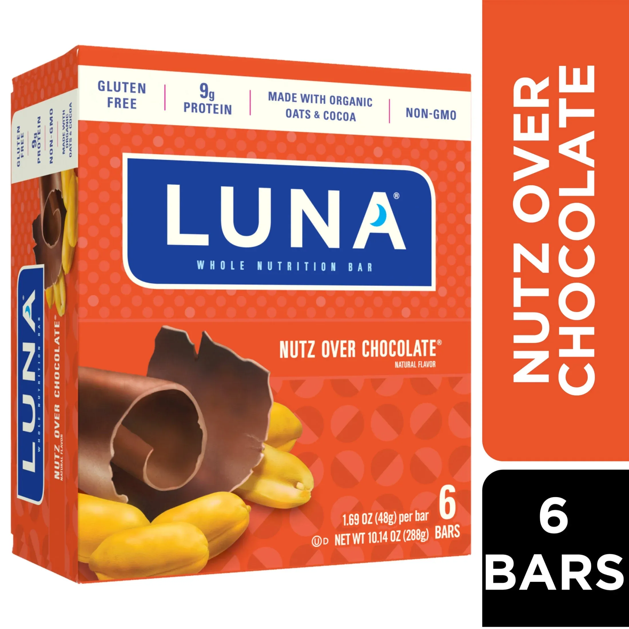 Luna Now Nutrition Bar, Nutz Over Chocolate - 6 pack, 1.69 oz bars