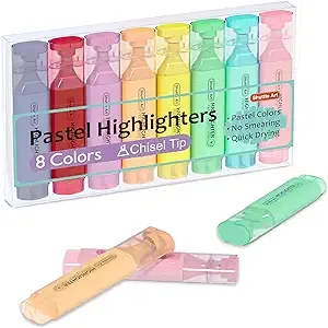 Pastel Highlighters, 8 Assorted Macaron Colors Highlighter Pens, Chisel Tip Dry