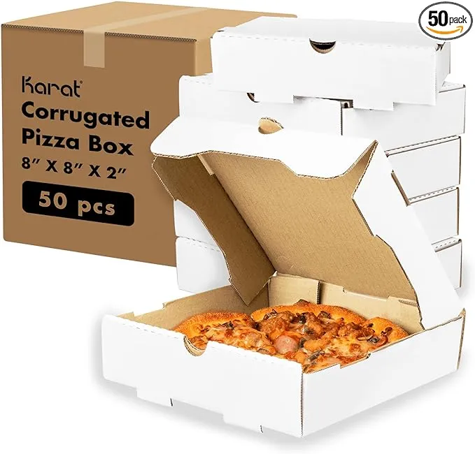 "Karat Corrugated Pizza Box, 8''x8''x2'', White - 50 pcs"