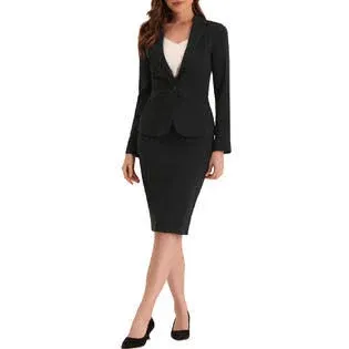 Allegra K Women's Long Sleeve Blazer and Pencil Skirt Suit Set 2 Pcs