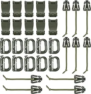 30-Piece MOLLE Attachment Kit for Tactical Backpacks and Vests - Includes D-Ring Dominators, Key Ring Holders, and Gear Clips for Easy Access and Customization