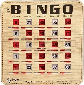 Regal Games Extra Thick Stitched Woodgrain Quick Clear Rapid Reset Shutter Bingo Cards with Big Tabs