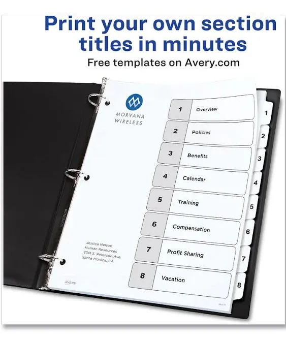 Avery Customizable Table of Contents Ready Index Black and White Dividers 8-Tab 1 ...