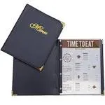 Menu Covers Premium Faux Leather - Menu Holder 8.5" x 11" with Transparent Sleeve - 7 Page 14 View for Restaurants, Bars, and Cafes (2-Pack)