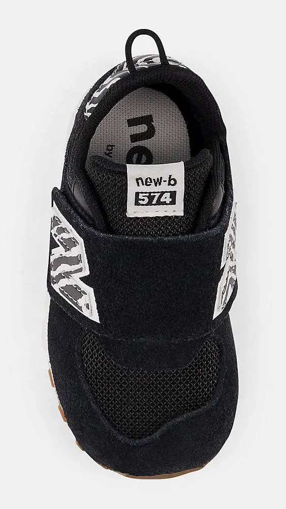 New Balance Kids' 574 New-B Hook & Loop - Black/White (Size 3)