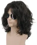 Karlery California 70s 80S Rocker Wig Men Women Long Curly Dark Brown Halloween Costume Anime Wig