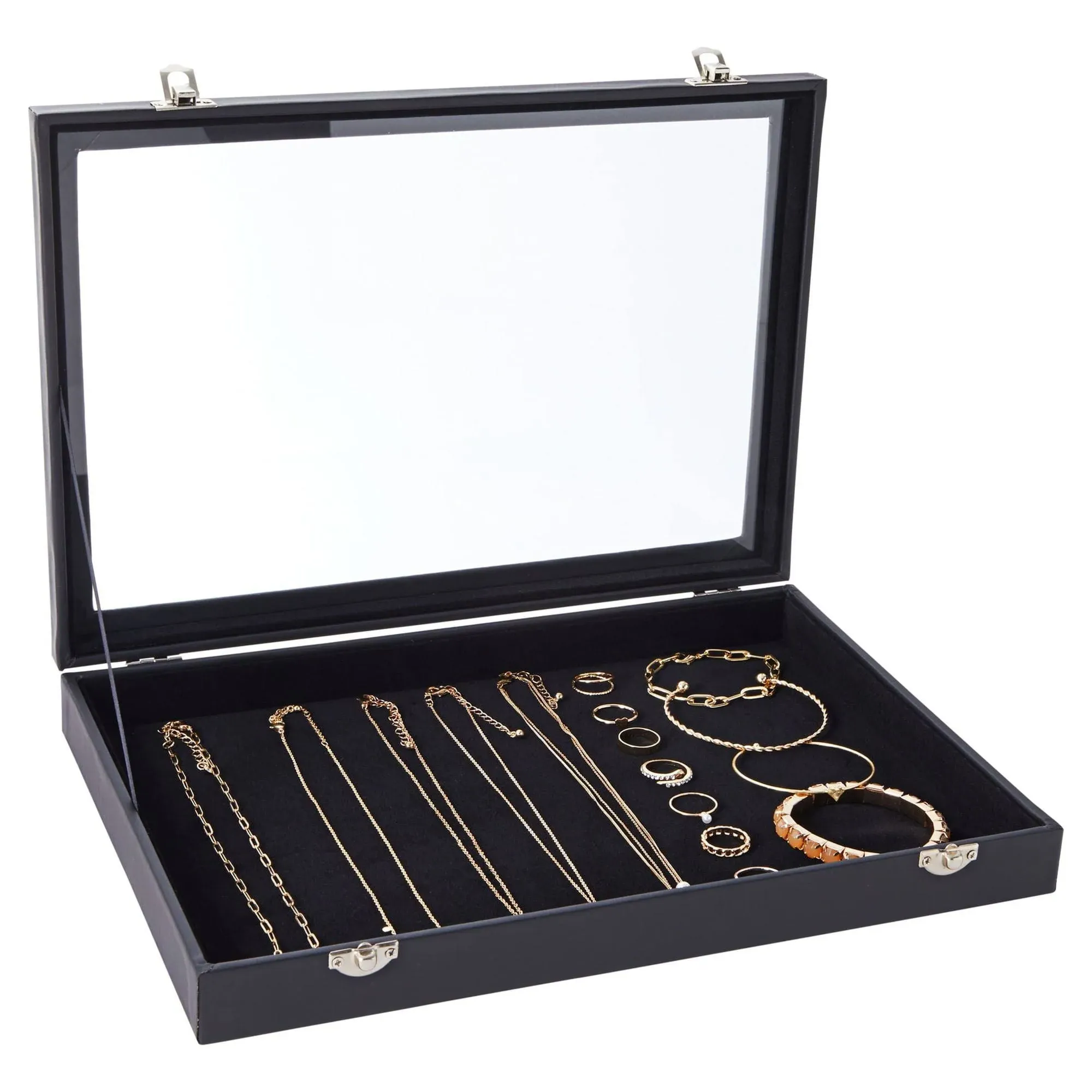 Juvale Black Velvet Jewelry Display Case for Rings, Necklaces, Bracelets (13.75 x 9.5 in)