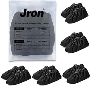 Jron 5 Pairs Premium Reusable Washable Shoe Cover Boot Covers for Contractors XL