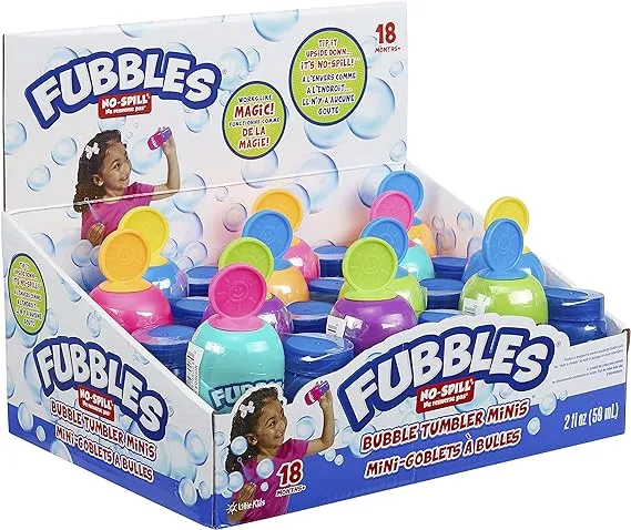 Fubbles No Spill Bubble Tumbler Minis Party Favor 12 pack | Bubble toy for babies toddlers and kids | Includes 2oz bubble solution and a wand per bottle (assorted colors)