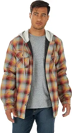 Wrangler Authentics Men's Long Sleeve Quilted Lined Flannel Shirt Jacket with Hood