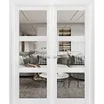 Lucia Clear Glass Wood French White Doors SARTODOORS Size: 72" x 96"