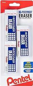 Hi-polymer Eraser, For Pencil Marks, Rectangular Block, Medium, White, 3/pack