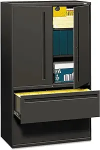 Hon 700 Series Lateral File With Storage Case - 42" X 19.3" X 67" - Steel - 2 X Shelfves - 5 X File Drawers - Legal, Letter - Interlocking - Charcoal (795LSS)