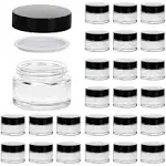 11 Hoa Kinh 1oz Glass Jar with Lid, Hoa Kinh 25Pack Clear Round Containers Cosmetic Glass Jars with Inner Liners and Black Lids Travel Jars for